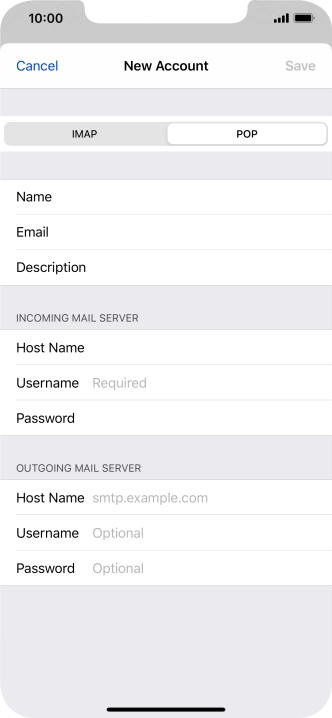 Press Username and key in the username for your email account.