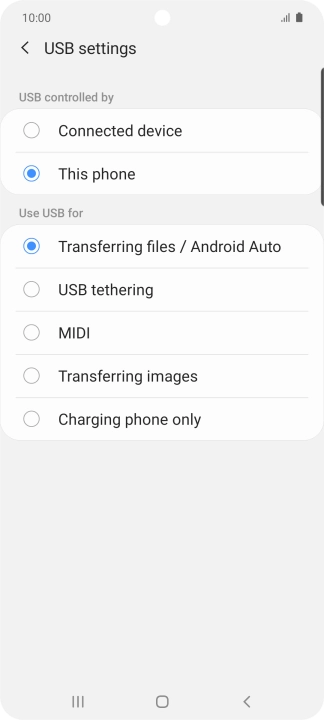 Press Transferring files / Android Auto.