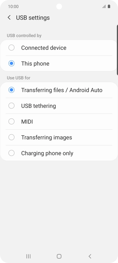 Press Transferring files / Android Auto.
