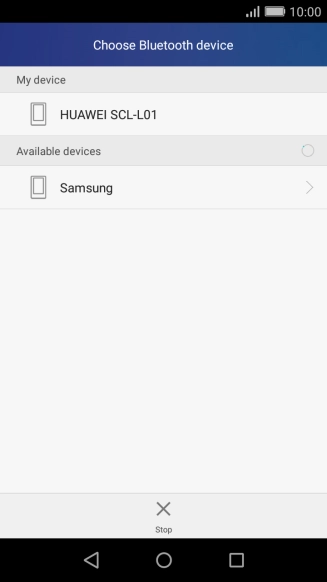 Press the required Bluetooth device and wait while the file is transferred.