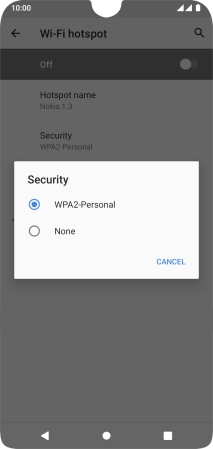 Press WPA2-Personal to password protect your Wi-Fi hotspot.