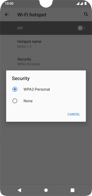Press WPA2-Personal to password protect your Wi-Fi hotspot.