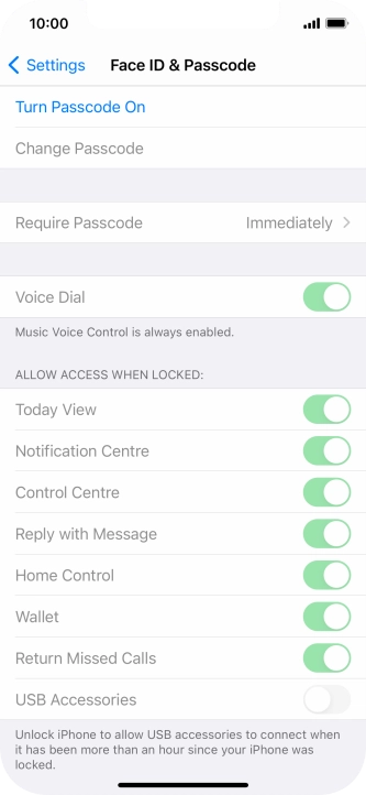 Press Turn Passcode On and key in a phone lock code of your own choice twice.