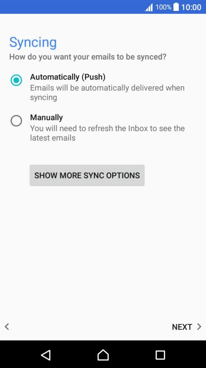 If this screen is displayed, you email account has been recognised and set up automatically. Follow the instructions on the screen to key in more information and finish setting up your phone.