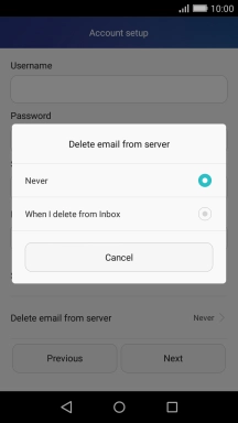 Press Never to keep email messages on the server when you delete them on your phone.