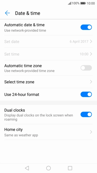 Press Automatic time zone to turn on the function.