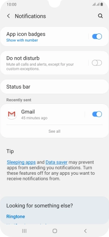 Press the indicators next to the required apps to turn the function on or off.