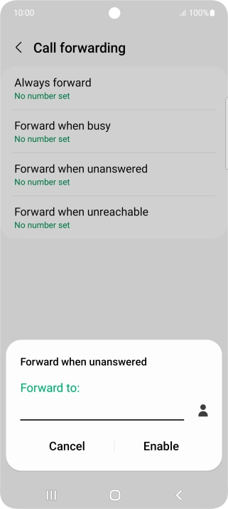 Key in (prefix) 5 (your phone number) and press Enable.