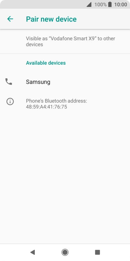 Press the required Bluetooth device and follow the instructions on the screen to pair the device with your phone.