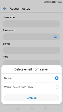 Press Never to keep email messages on the server when you delete them on your phone.