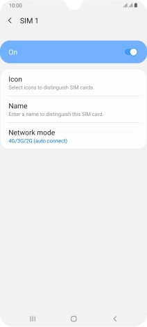 Press the indicator to turn use of the SIM on or off.