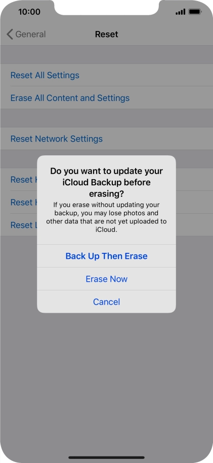 Press the required setting.