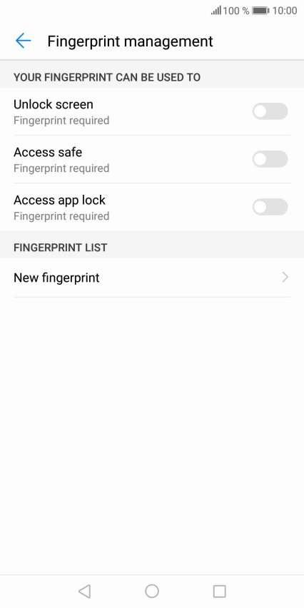 Press New fingerprint and follow the instructions on the screen to create the phone lock code using your fingerprint.