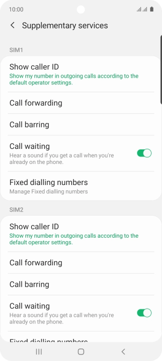 Press Call forwarding below the required SIM.