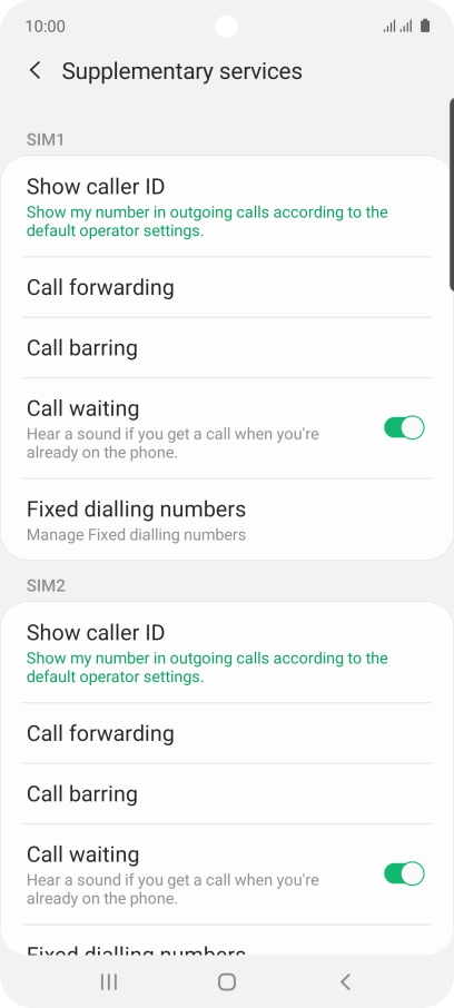 Press Call forwarding below the required SIM.
