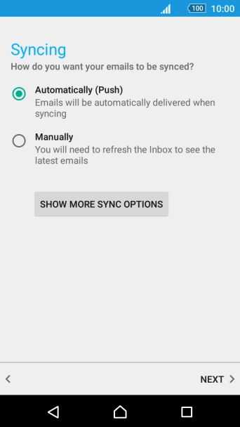 If this screen is displayed, you email account has been recognised and set up automatically. Follow the instructions on the screen to key in more information and finish setting up your phone.