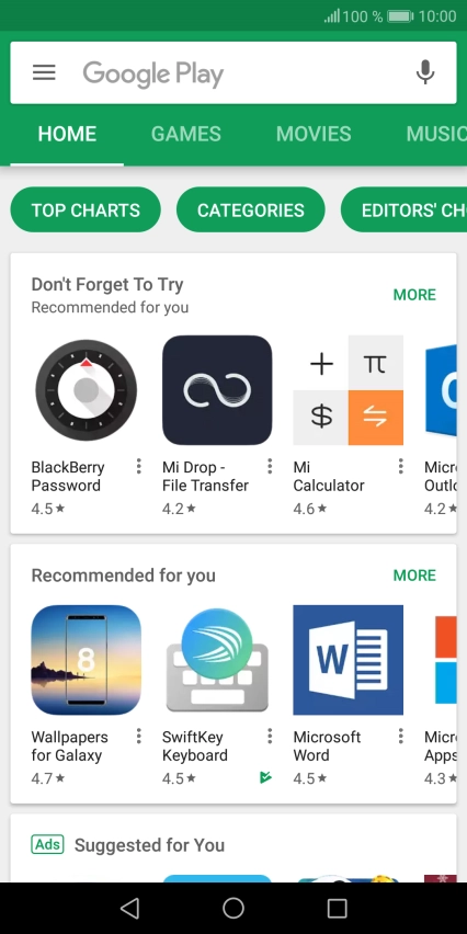 Slide your finger right starting from the left side of the screen.