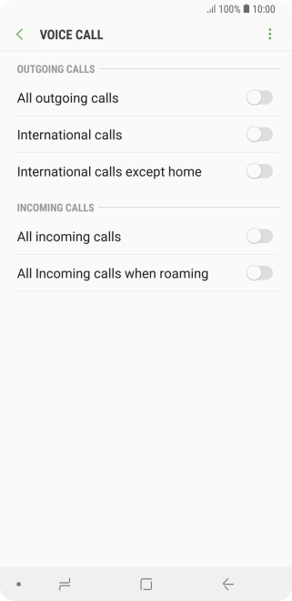 Press the indicator next to the required barring type.