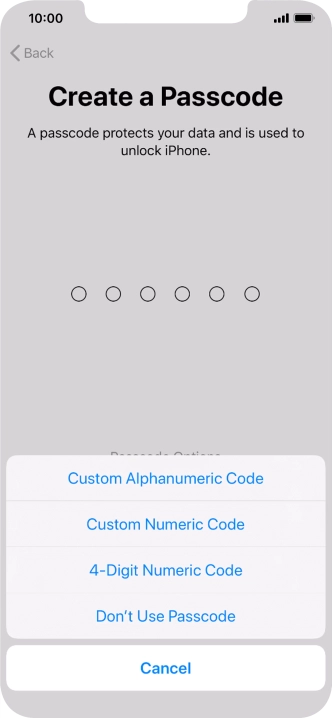 Follow the instructions on the screen to turn on use of phone lock code or press Don't Use Passcode.