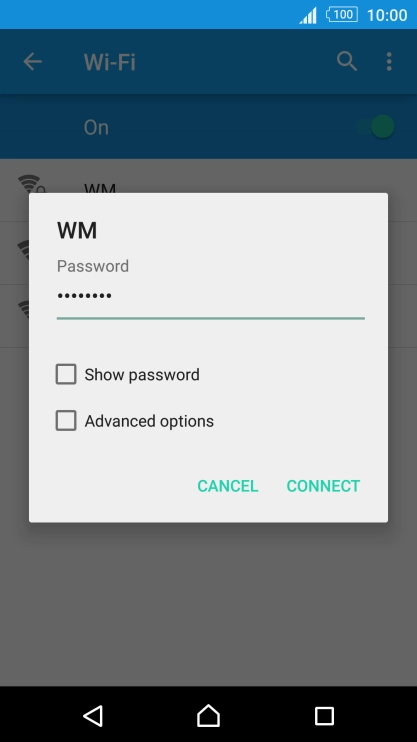 Key in the password for the Wi-Fi network and press CONNECT.