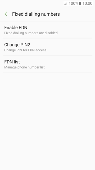 Press Enable FDN to turn on fixed dialling.
