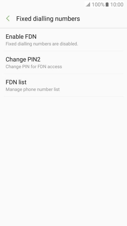 Press Enable FDN to turn on fixed dialling.