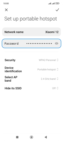 Press Network name and key in the required name for the Wi-Fi hotspot.