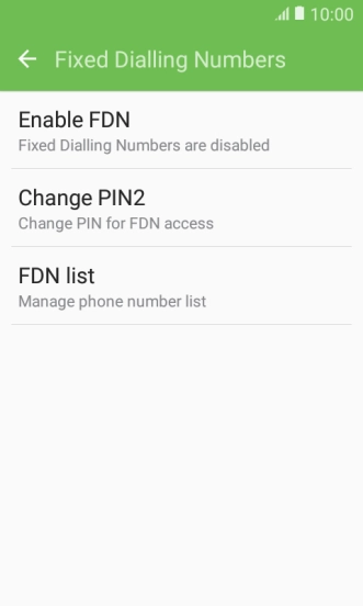 Press Enable FDN to turn on fixed dialling.