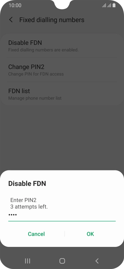 Key in your PIN2 and press OK.