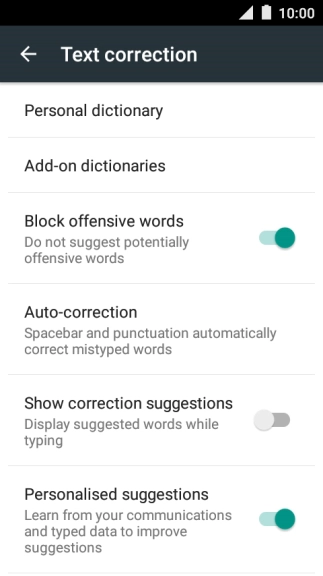 Press Show correction suggestions to turn on the function.