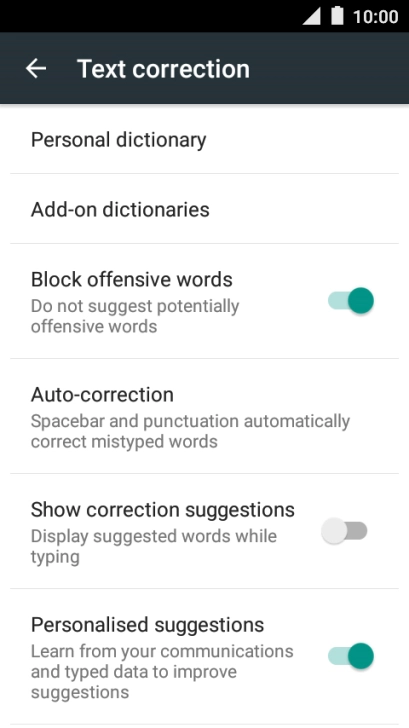 Press Show correction suggestions to turn on the function.