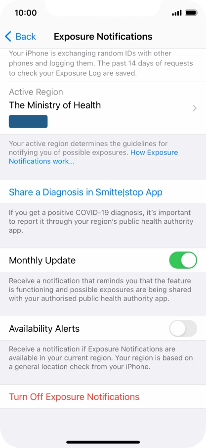 Press Turn Off Exposure Notifications.