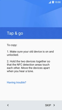 Follow the instructions on the screen to establish a connection from your phone to another phone via NFC. Follow the instructions on the other phone's screen to confirm the connection to your phone.