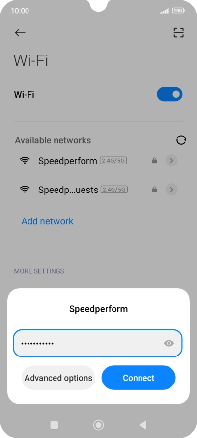 Key in the password for the Wi-Fi network and press Connect.
