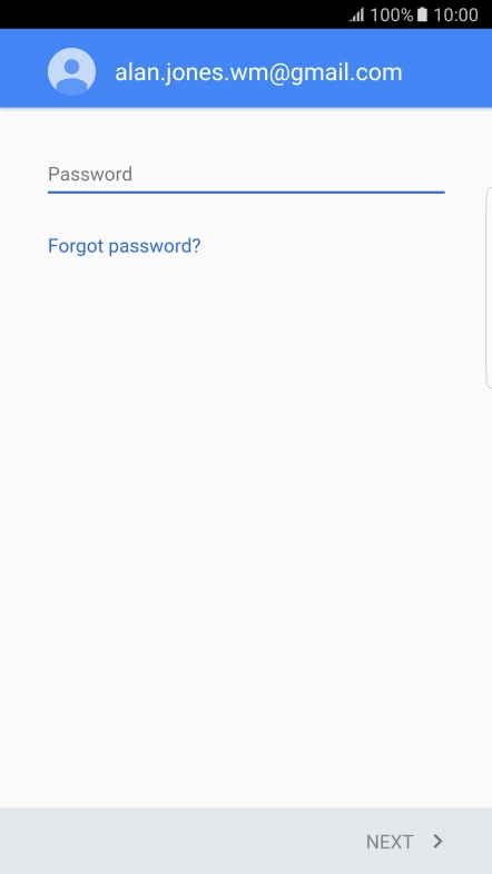 Press the text input field and key in the password for your Google account.