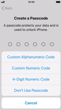 Follow the instructions on the screen to turn on use of phone lock code or press Don't Use Passcode.