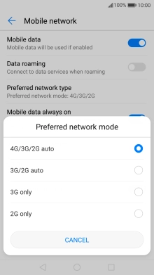 Press the required network mode.