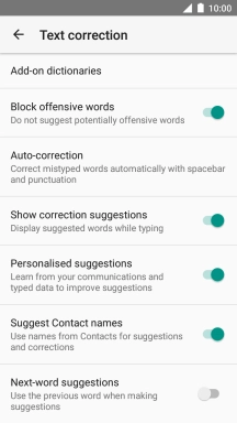 Press Next-word suggestions to turn on the function.