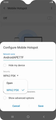 Press WPA2 PSK to password protect your Wi-Fi hotspot.