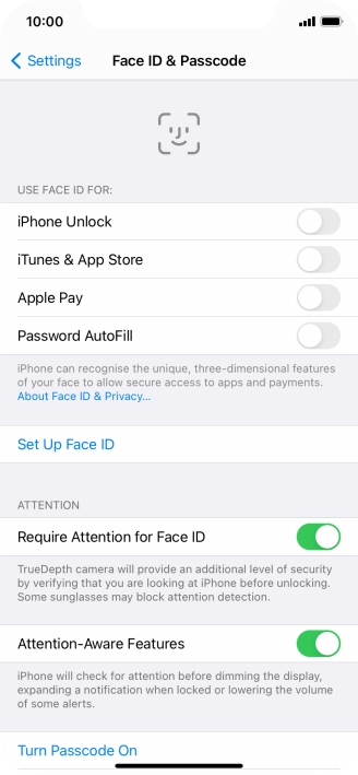 Press Turn Passcode On and key in a phone lock code of your own choice twice.