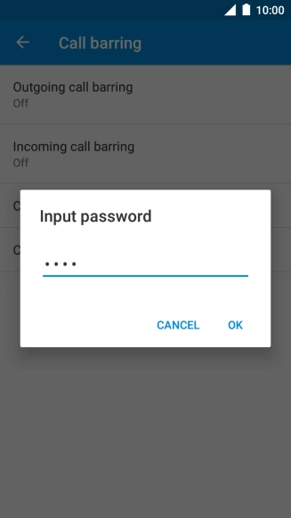 Key in your barring password and press OK. The default barring password is 0000.