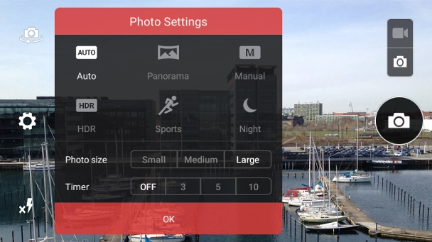 Press the required setting next to 
