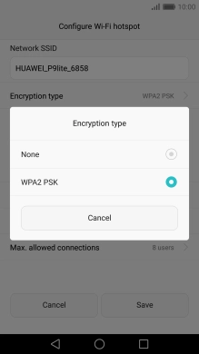 Press WPA2 PSK to password protect your Wi-Fi hotspot.