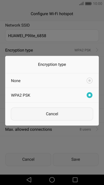 Press WPA2 PSK to password protect your Wi-Fi hotspot.
