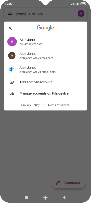 Press the required email account.