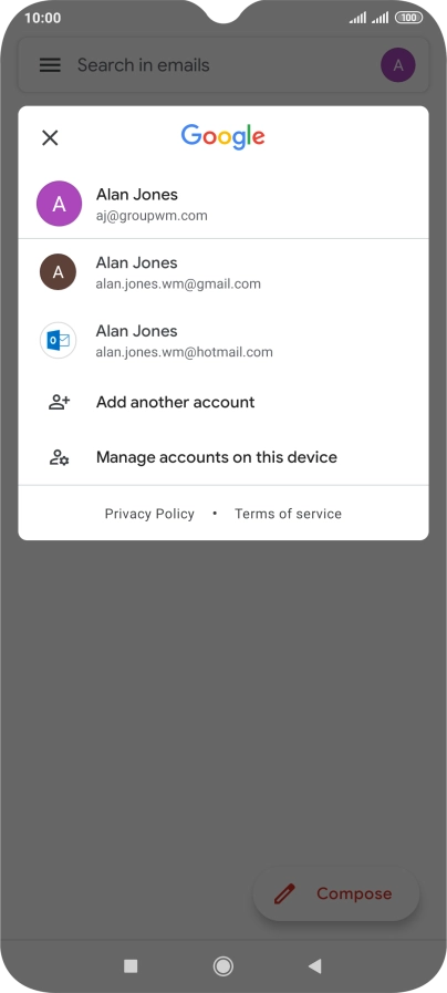 Press the required email account.