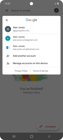 Press the required email account.