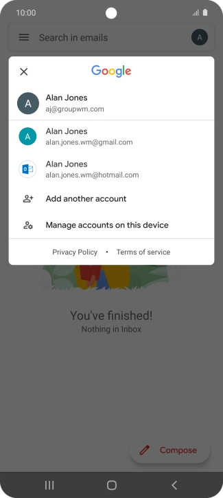 Press the required email account.