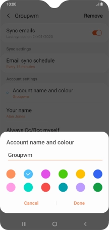 Key in the required name for the email account and press Done.
