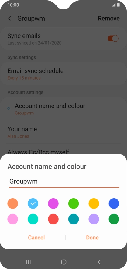 Key in the required name for the email account and press Done.